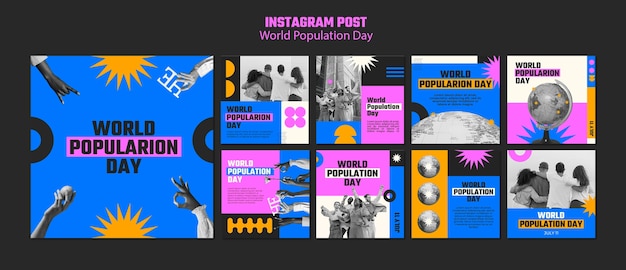 PSD postagens do instagram do dia mundial da população de design plano