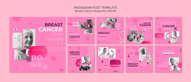 Postagens do instagram do mês de conscientização do câncer de mama
