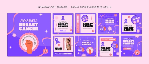 Postagens do instagram do mês de conscientização do câncer de mama