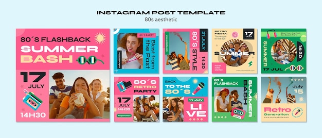 PSD postagens estéticas do instagram dos anos 80