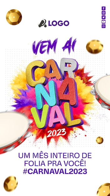 PSD postagens nas redes sociais vem aí carnaval 2023