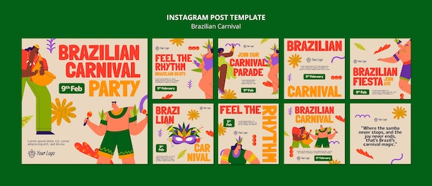 PSD postagens no instagram da celebração do carnaval brasileiro