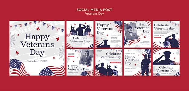 PSD postagens no instagram da celebração do dia dos veteranos