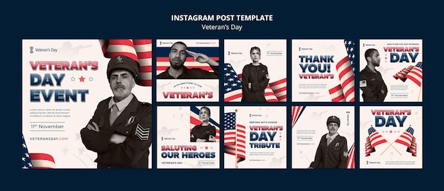 PSD postagens no instagram da celebração do dia dos veteranos