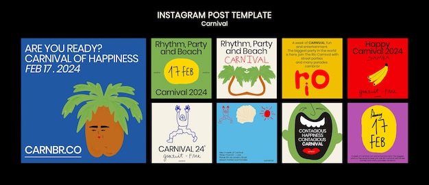 PSD postagens no instagram de celebração do carnaval