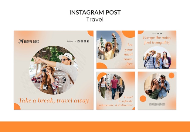 PSD postagens no instagram de viagens e aventuras de design plano