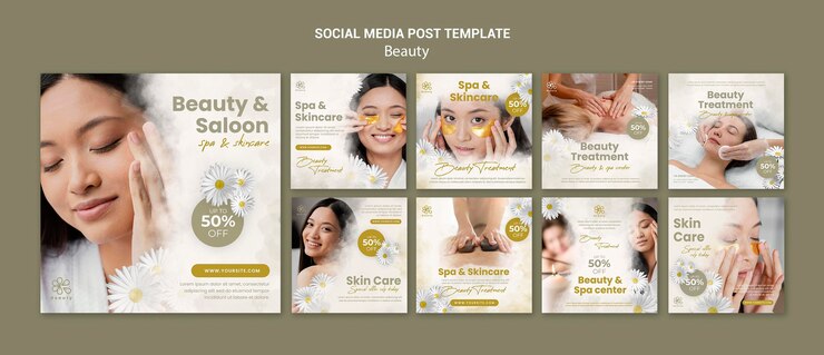 PSD postagens no instagram sobre beleza e spa com flores femininas e de camomila