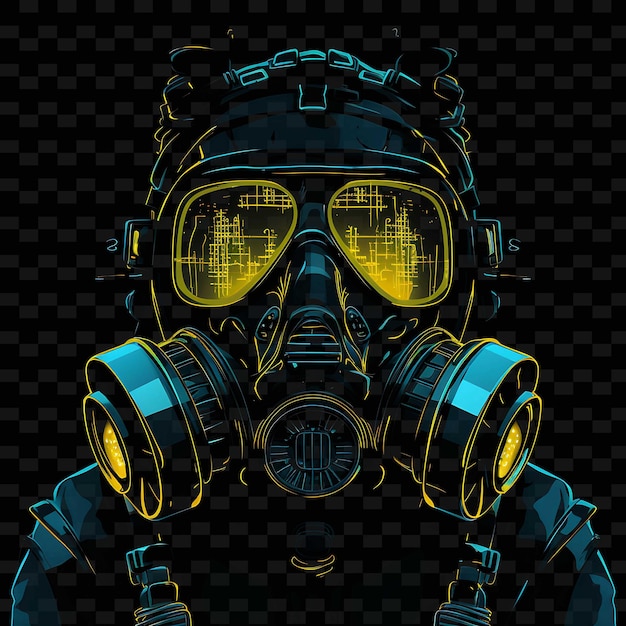 PSD postapokalyptischer steampunk lebendige neonlinien gasmasken blasse png y2k-formen transparente lichtkunst