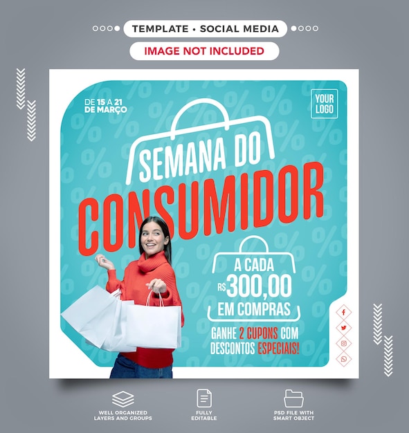 Postar feed de mídia social Semana do consumidor com descontos especiais