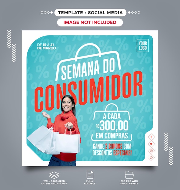 PSD postar feed de mídia social semana do consumidor com descontos especiais