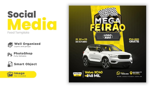 Postar mega feira de mídia social em campanha de renderização 3d portuguesa no brasil