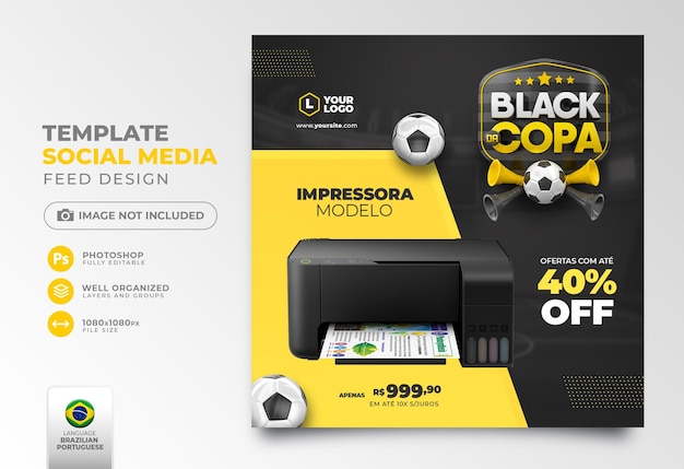 PSD postar mídia social black friday world cup em 3d render para campanha de marketing no brasil em português