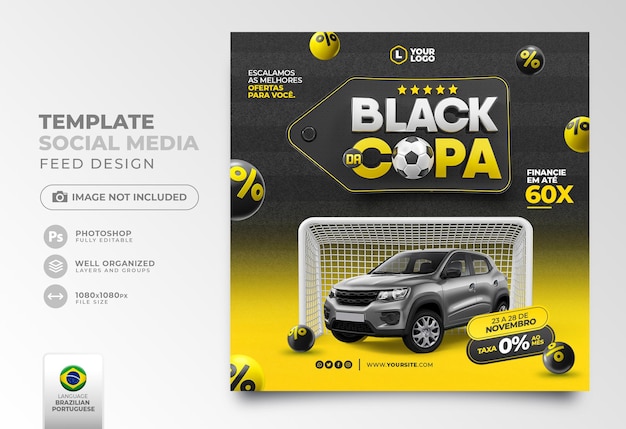 PSD postar mídia social black friday world cup em 3d render para campanha de marketing no brasil em português