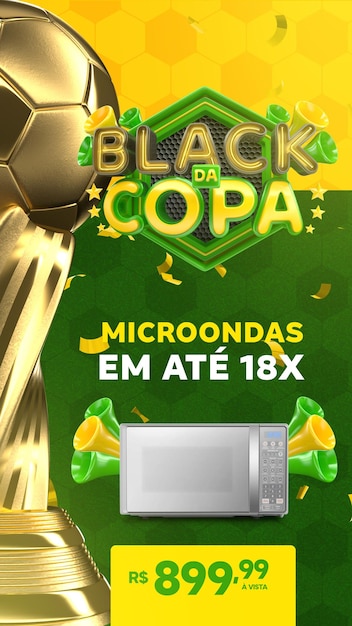 Postar mídia social black friday world cup em 3d render para campanha de marketing no brasil em português