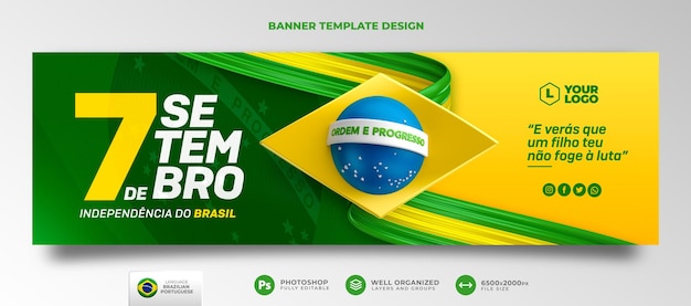 PSD postar mídia social dia da independência brasil em 3d renderização em português