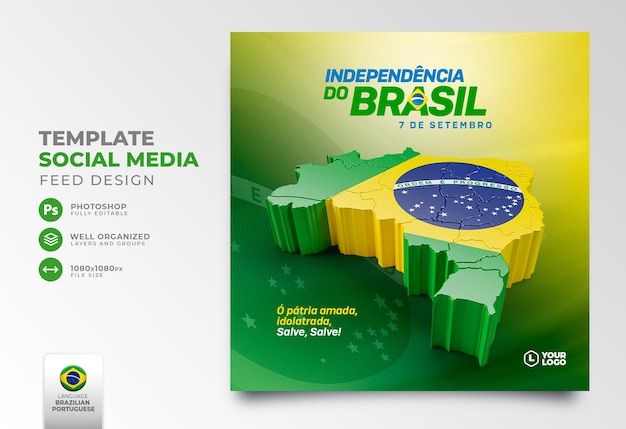 Postar mídia social Dia da Independência Brasil em 3d renderização em português