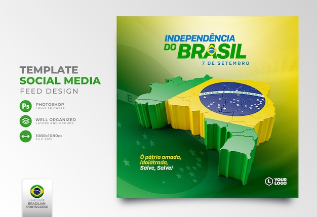 Postar mídia social dia da independência brasil em 3d renderização em português