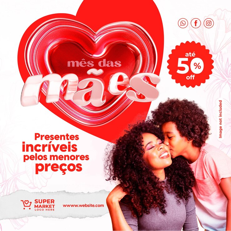 PSD postar mídia social feliz dia das mães em renderização 3d portuguesa para campanha de marketing do brasil psd