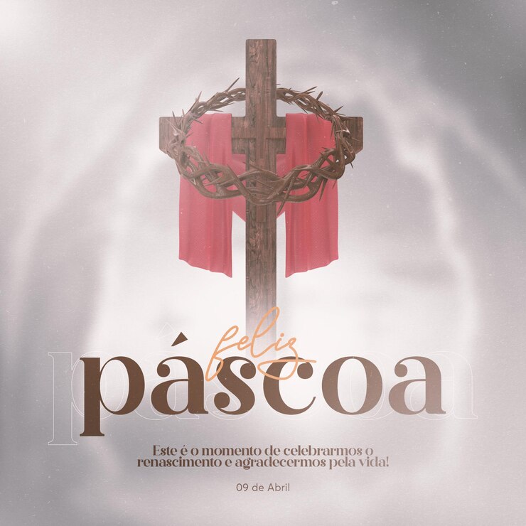 PSD postar mídia social feliz páscoa para o cristianismo em renderização 3d portuguesa