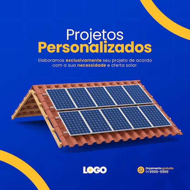 Postar mídia social sistema de energia solar 3d render para campanha brasileira