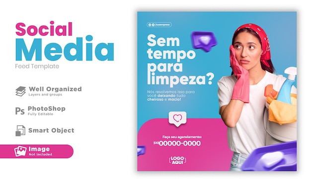 Postar modelo de limpeza de mídia social em português para campanha de marketing no brasil