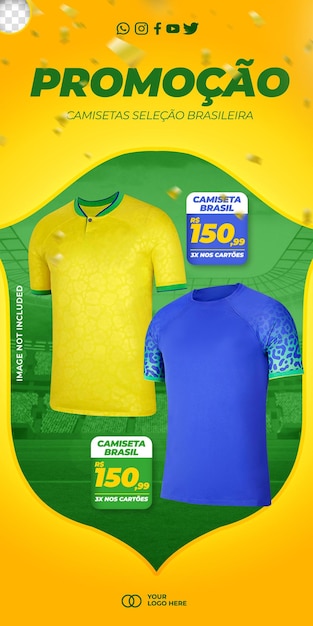 Postar modelo de mídia social vendas de camisetas da seleção brasileira