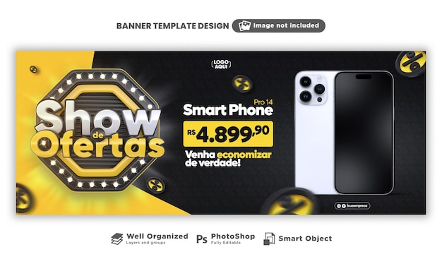 PSD postar ofertas de banner de mídia social em renderização 3d em português para marketing no brasil