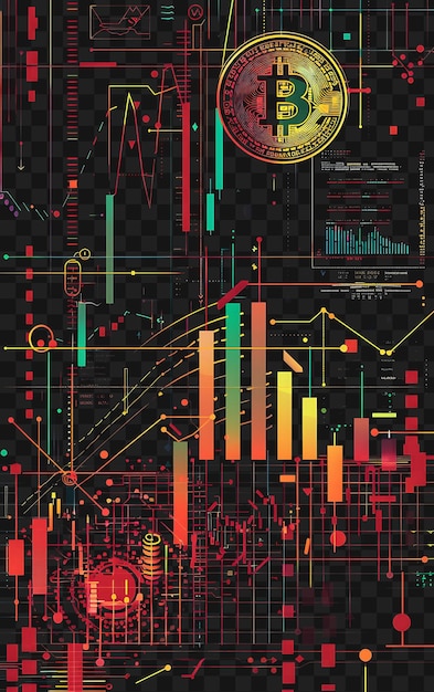 PSD poste 2d financier psd avec bitcoin et graphique du marché boursier avec collage crypto poster banner art