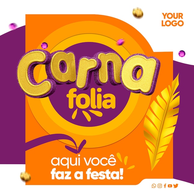 PSD poste feed instagram carna folia aqui você faz a festa