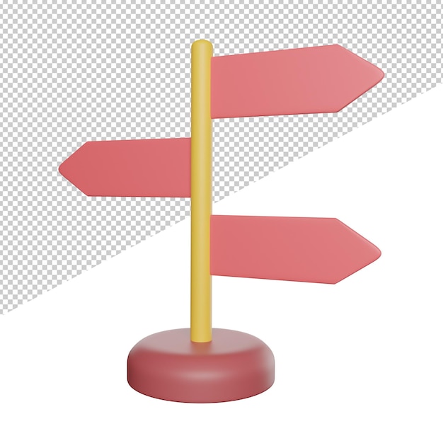 Poste indicador Flecha Dirección Formas vista lateral 3d renderizado icono ilustración sobre fondo transparente