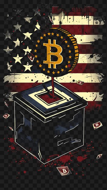 PSD poste politique 2d psd avec bitcoin et boîte de vote avec drapeau te collage poste crypto banner art