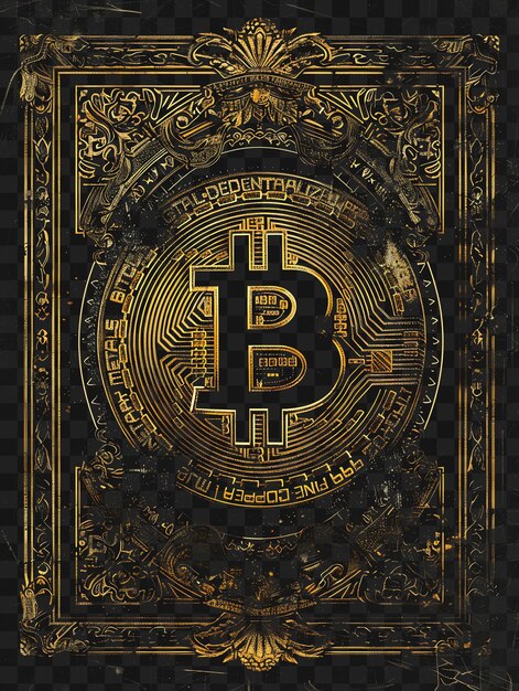 PSD poster 2d opulento de psd con decoraciones de bitcoin y hojas de oro con collage crypto poster banner art