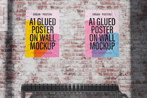 Poster A1 incollati su Wall Mockup, vista frontale