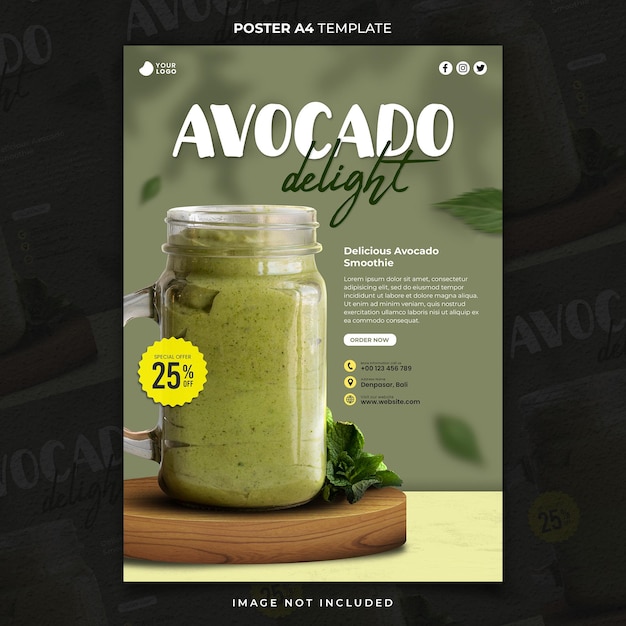 Poster A4 o plantilla de pancarta para el deleite del aguacate