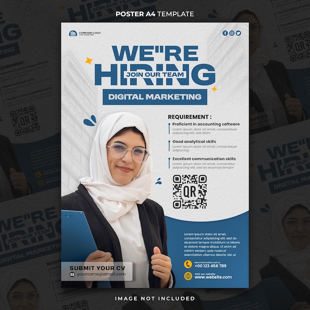 Poster A4 oder Banner-Vorlage für freie Stellen im digitalen Marketing