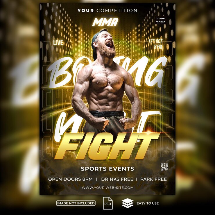 PSD poster a5 combattimento combattente notturno di sport mma estremi