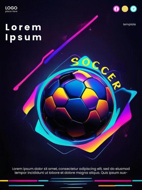 PSD poster abstrato criativo com design de futebol de néon