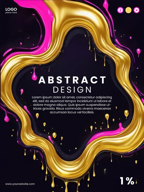 PSD poster abstrato criativo com design de néon e slime dourado