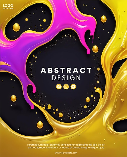 Poster abstrato criativo com design de néon e slime dourado