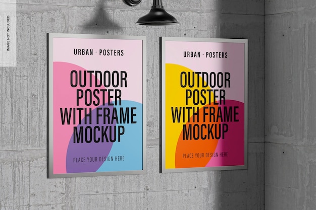 Poster all'aperto con cornice Mockup, vista a sinistra