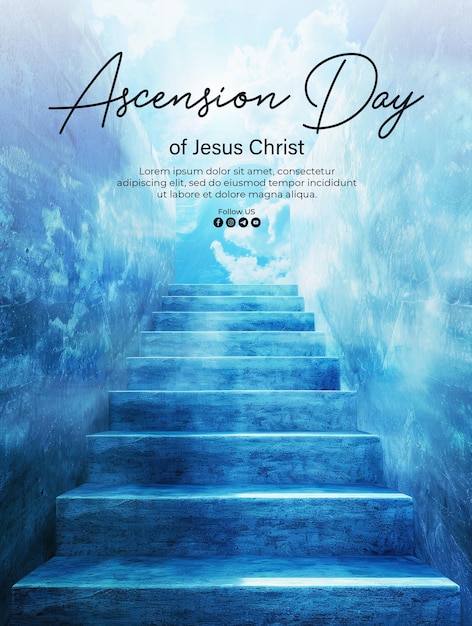 PSD póster de la ascensión de jesús cristo con fondo escalera al cielo