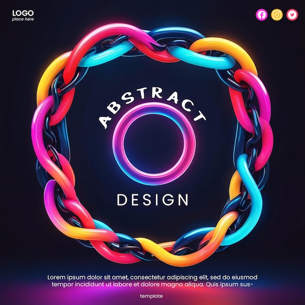 Poster astratto creativo con design a catena al neon