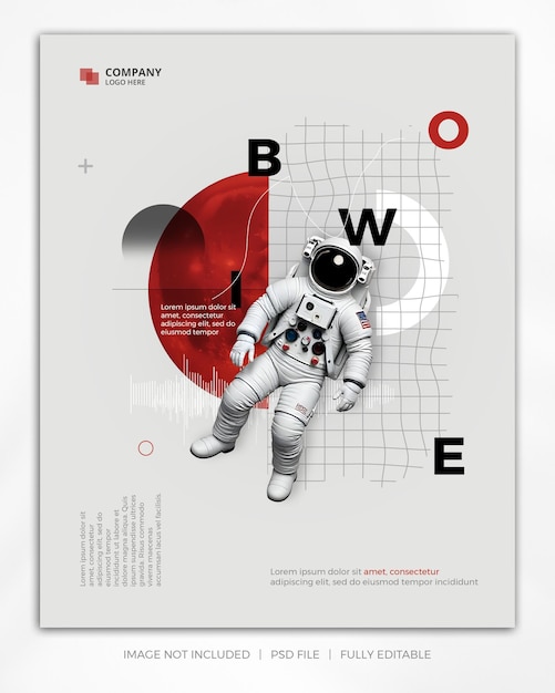 Poster d'astronaute futuriste avec des éléments géométriques abstraits