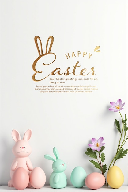 Poster de bonheur de Pâques avec lapin et œufs enjoués Télécharger et personnaliser