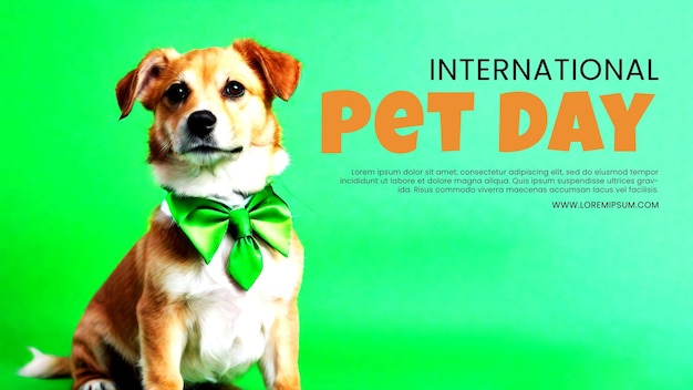 PSD poster cão bonito com gravata verde em fundo de cor celebração do dia de são patrício