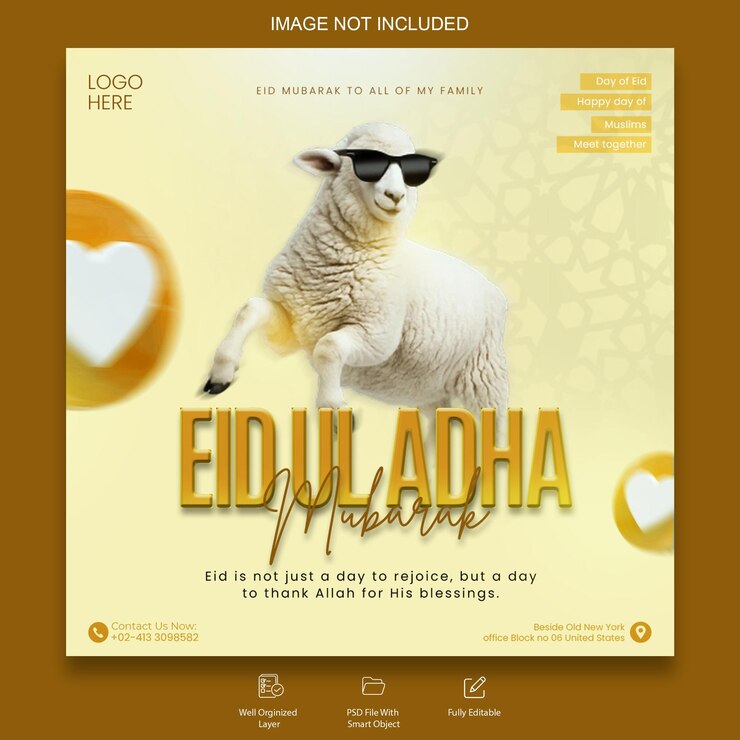 PSD póster de celebración de eid al-adha mubarak