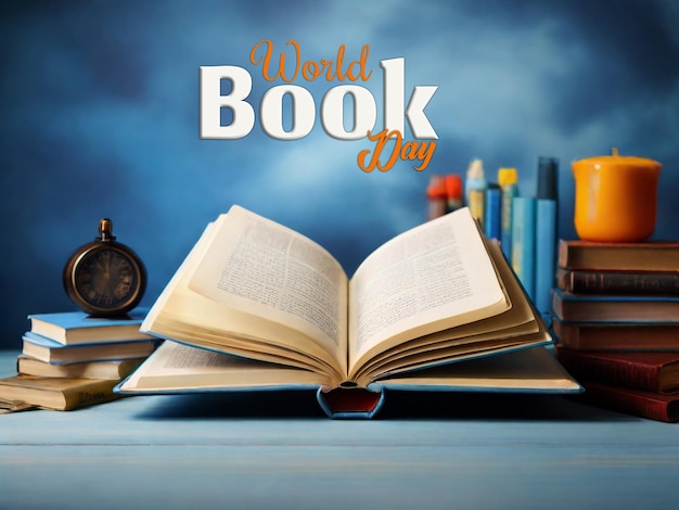 PSD poster de célébration de la journée mondiale du livre avec des livres