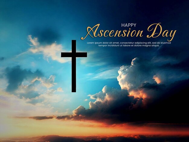 PSD poster conceptual de pascua silueta de cruz en la montaña con fondo de puesta de sol