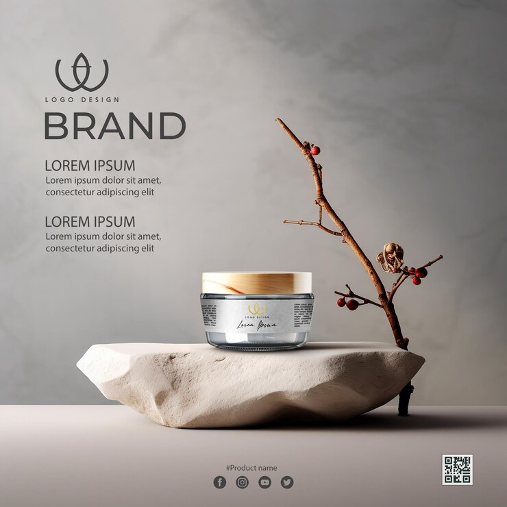 PSD poster concettuale per la crema naturale biologica jar display