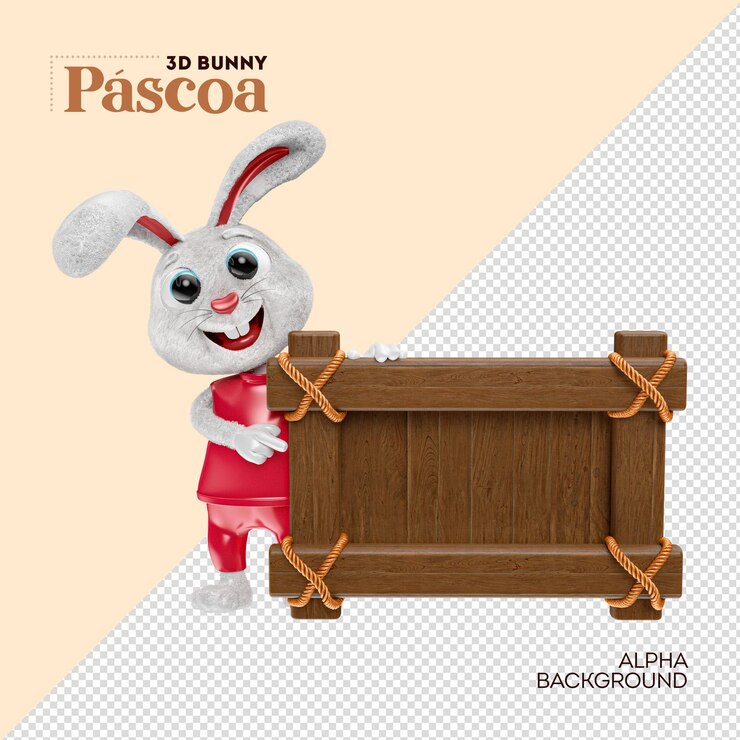 PSD un póster de un conejito con una caja de madera al fondo.